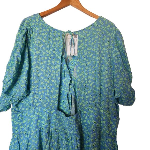 Mango Flowy Flower Printed Dress size 18 NWT Blue Green Button Front 3XL - Picture 12 of 15